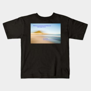 Birthday wishes card, coastal abstract image in soft environmental tones. Kids T-Shirt